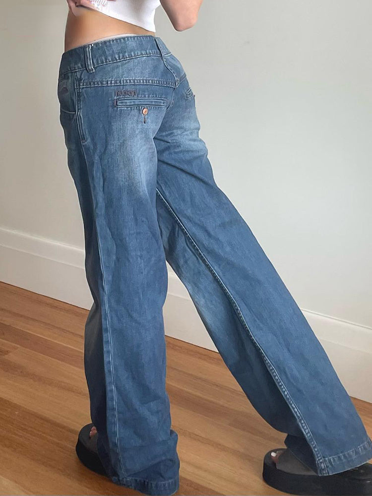 Loose Casual Jeans Mid Waist Y2K Streetwear Aesthetics Solid Baggy Straight