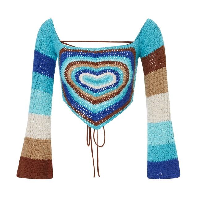 Hearth Pattern Long Sleeve Crochet Top