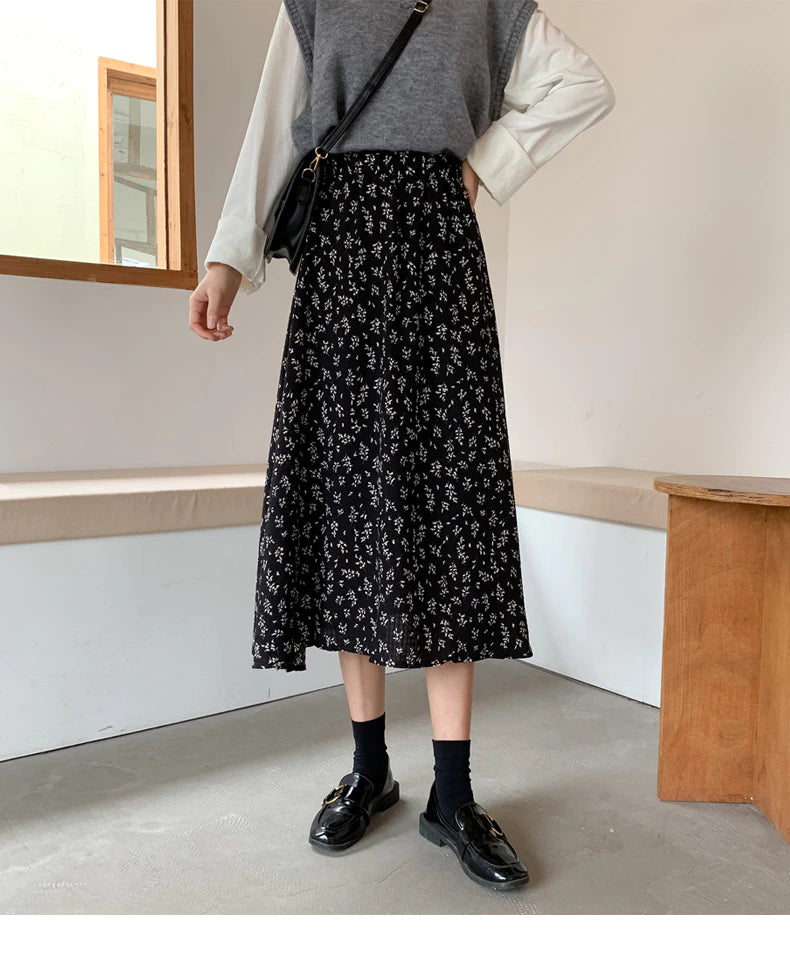 Marsala Floral Midi Skirt