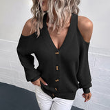 Off Shoulder Sweaters Luxury Brand High Quality Simple Knit Cardigan Long Sleeve Top Trendy Coats For Women Winterwear Casual