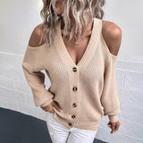 Off Shoulder Sweaters Luxury Brand High Quality Simple Knit Cardigan Long Sleeve Top Trendy Coats For Women Winterwear Casual