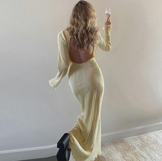 Sienna Pleated Backless Maxi Dress