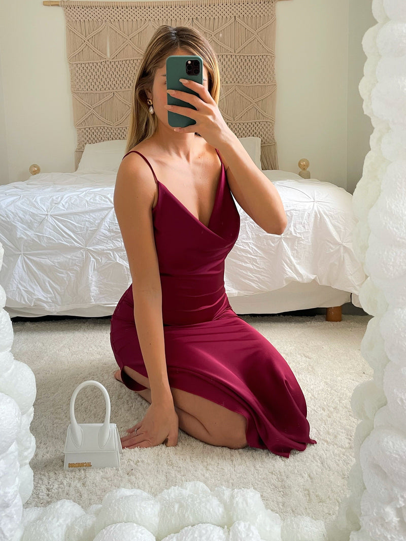 Robe de soirée en satin col bénitier Sandra